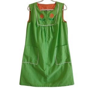 VINTAGE 60s 70s Mod Flower Power Shift House Dress Front Zip Women's 18 Ricrac